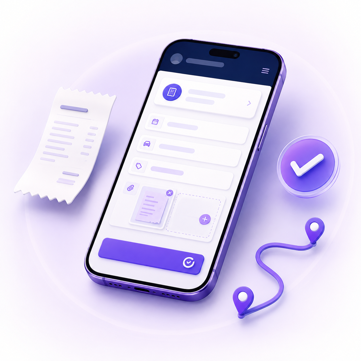 Declaratie-app met digitale bon, kilometerroute en goedkeuringsstatus